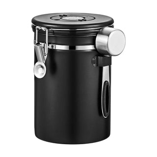 Yozcoffee Luchtdichte koffiebus 1,5-2,8 l 304 roestvrijstalen eenrichtingsklep – zwarte bus 1,8 l