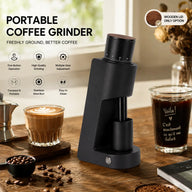 Elektrische koffiemolen met stalen maalwerk en houten deksel – productweergave 2