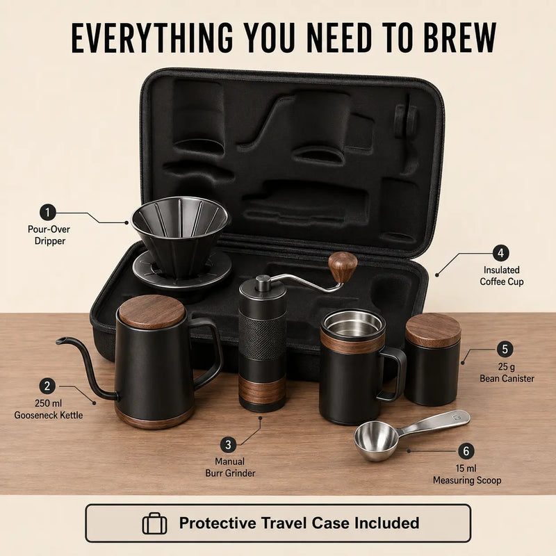 Draagbare pour-overkoffieset met herbruikbaar stalen filter – productweergave 4