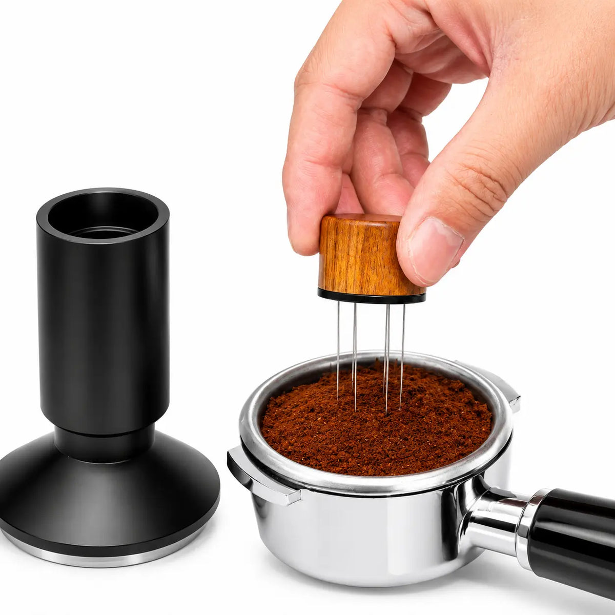 Yozcoffee Espresso Tamper WDT Verdeler 53mm 2-in-1 RVS Zwart