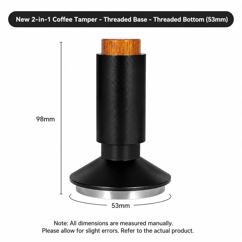 Yozcoffee Espresso Tamper WDT Verdeler 53 mm 2-in-1 roestvrij staal Zwart – afmetingen schroefdraadbasis
