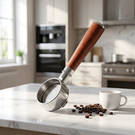 54 mm bodemloos portafilter voor Breville BES870/878/880 – houten handvat – lifestyle-opstelling