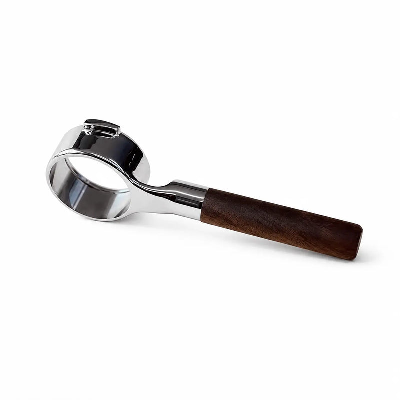 Yozcoffee Bodemloos portafilter 58 mm E61 316 roestvrij staal walnoot/zwart – walnoot handvat vol