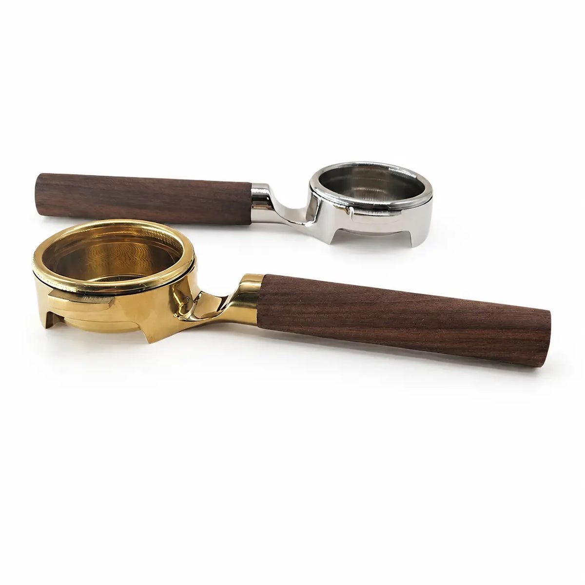 Yozcoffee E61 Bodemloze portafilter 58 mm walnoothouten handvat goud/zilver – goud-zilver kleuropties