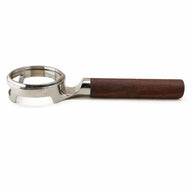 Yozcoffee E61 Bodemloze portafilter 58 mm walnoothouten handvat goud/zilver – zilver walnoot zijkant