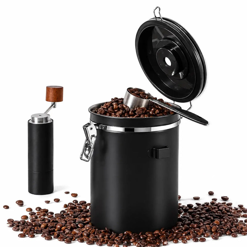 Yozcoffee Luchtdichte koffiebus 1,5-2,8 l 304 roestvrij staal eenrichtingsklep – grote bonenopslag open