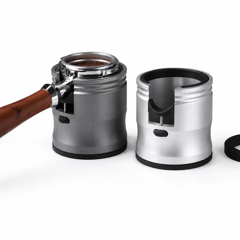 Yozcoffee Espresso-aanstampstandaard Aluminiumlegering Verstelbaar portafilter Zilver/grijs – verstelbare zilveren zijkant