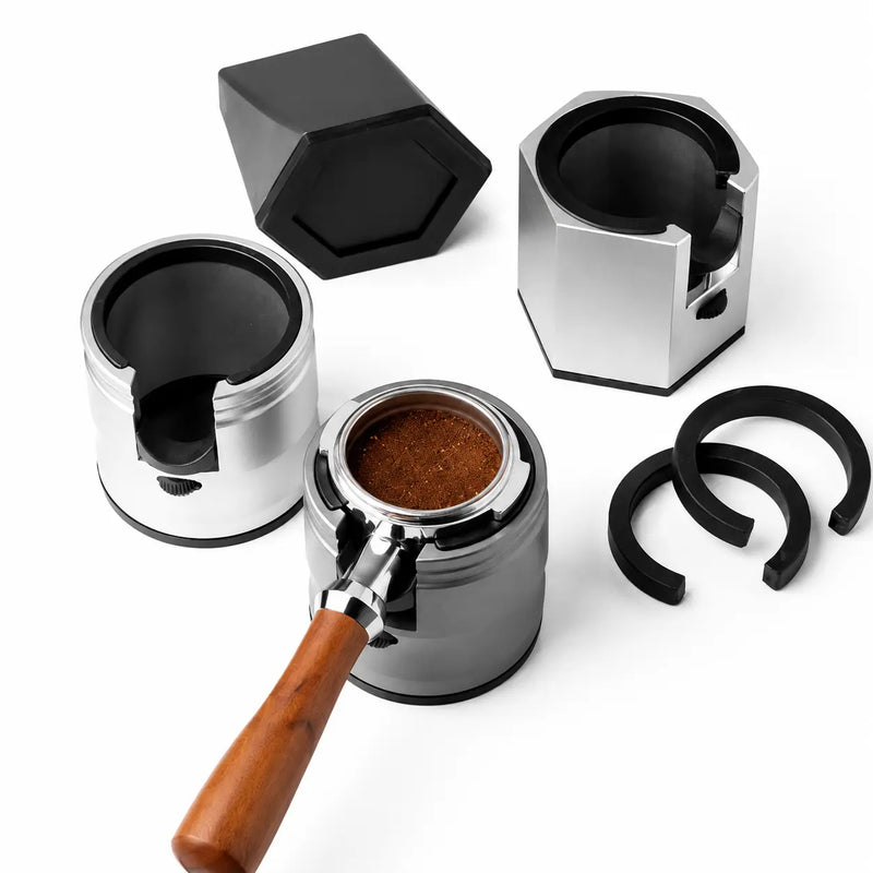 Yozcoffee Espresso-aanstampstandaard Aluminiumlegering Verstelbaar portafilter Zilver/grijs – verstelbare ronde zeshoek