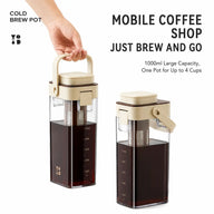 Yozcoffee Cold Brew koffiekan 1000 ml BPA-Free filter abrikoos/wit – mobiele winkel