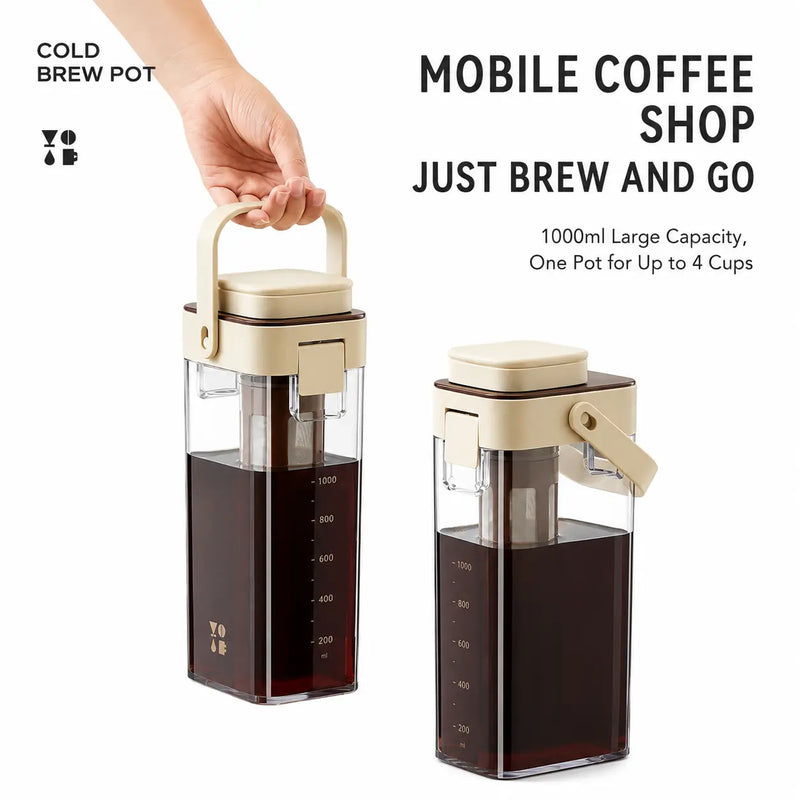 Yozcoffee Cold Brew koffiekan 1000 ml BPA-Free filter abrikoos/wit – mobiele winkel