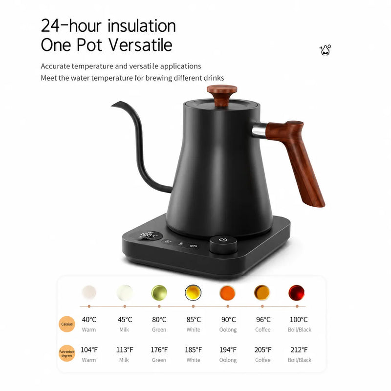 Yozcoffee Elektrische zwanenhalsketel 0,9 liter 304 roestvrij staal Temperatuurregeling Zwart/wit – zwart