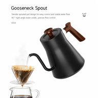 Yozcoffee elektrische zwanenhalsketel 0,9 l 304 roestvrij staal temperatuurregeling zwart/wit – overzicht van gieten met precisie-uitloop
