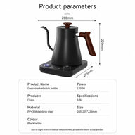 Yozcoffee Elektrische zwanenhalsketel 0,9 l 304 roestvrij staal Temperatuurregeling Zwart/wit – 0,9 l afmetingen en specificaties