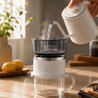 Automatisch overgietkoffiezetapparaat – Eén knop, 2,5 minuten zetten, draadloos, geen papieren filters – Tritan-functiedetails bouwen toelichtingen