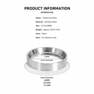 Yozcoffee Espressodoseertrechter 51/53/58mm Magnetisch RVS Zilver – maattabel 51mm 53mm 58mm