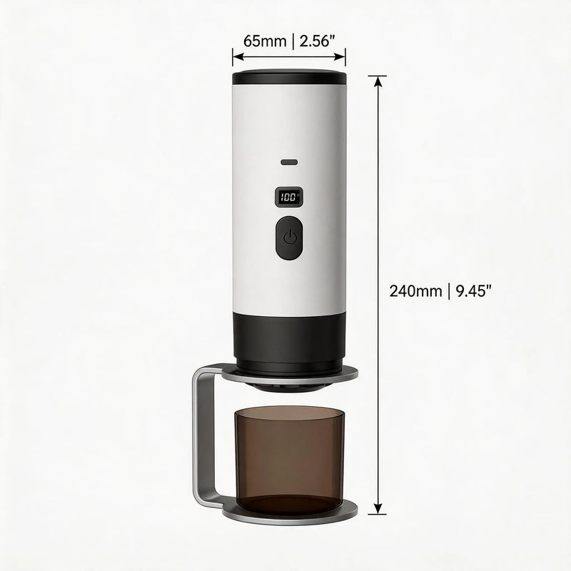 Draagbare espressomachine – capsules en gemalen koffie, USB-C – afmetingen