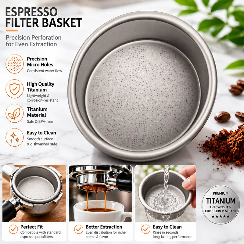 Yozcoffee Espressofiltermand 58 mm 18 g puur titanium – lifestyle-kenmerken