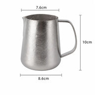 Yozcoffee Titanium melkopschuimkan 420 ml met puntige uitloop, blauw/roze/zilver – zilveren afmetingen
