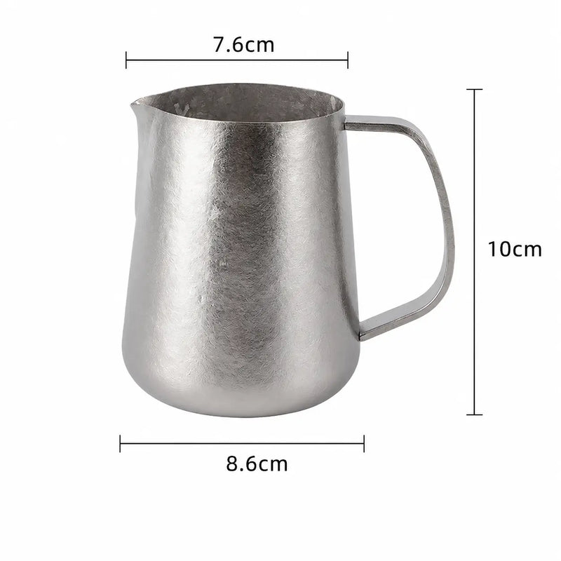 Yozcoffee Titanium melkopschuimkan 420 ml met puntige uitloop, blauw/roze/zilver – zilveren afmetingen