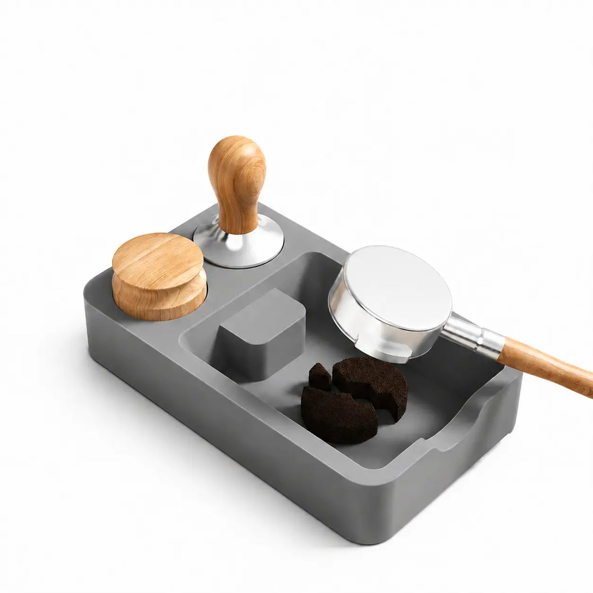 Yozcoffee Espresso-aanstampingsmat Siliconen tamperstandaard Koffiebar Zwart/grijs – grijze puck