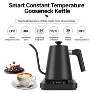 Yozcoffee Slimme elektrische zwanenhalswaterkoker, 0,9 l ±1°C Controle – temperatuuroverzicht