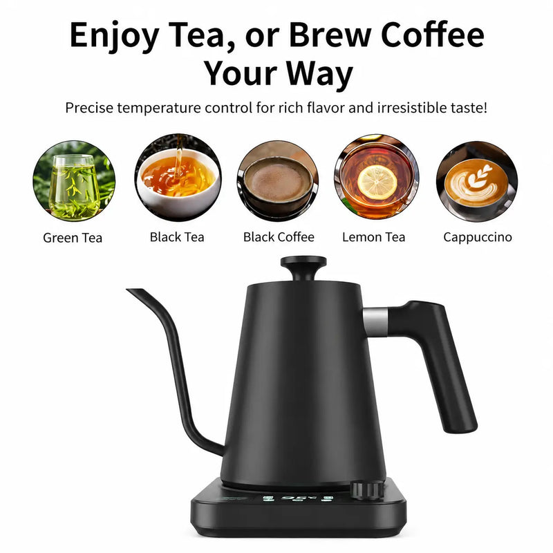 Yozcoffee Slimme elektrische zwanenhalsketel, 0,9 l ±1°C Controle – temperatuurgids voor de koffiezetapparaat