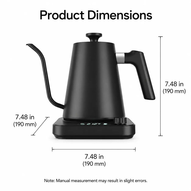 Yozcoffee Slimme elektrische zwanenhalswaterkoker, 0,9 l ±1 °C Controle – temperatuurafmetingen