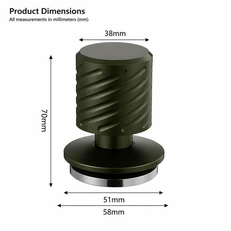 Yozcoffee Espresso-tamper met veerwerking, 51/53/58 mm – specificatiekaart