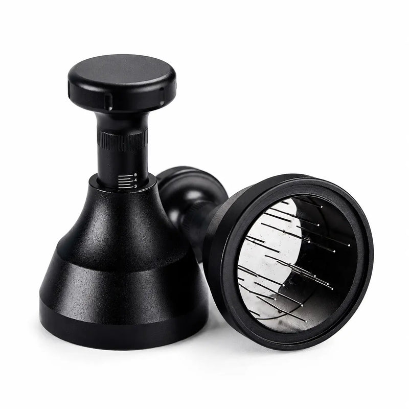 Yozcoffee WDT Espressoverdeler 51/53/58mm RVS Naaldgereedschap Zwart – verstelbare zijkant