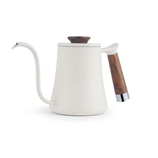 Yozcoffee Zwanenhals Gietketel 350/600 ml RVS Houten Handvat Zwart/Wit